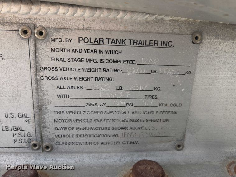 image for item FB9451 1999 Polar tank trailer