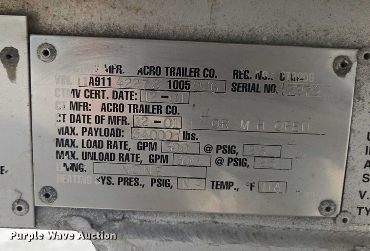 image for item FB9452 2002 Acro tank trailer