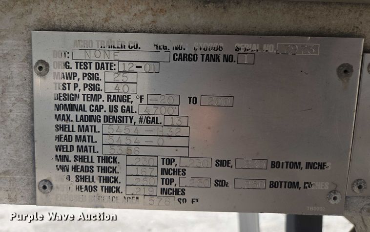 image for item FB9452 2002 Acro tank trailer