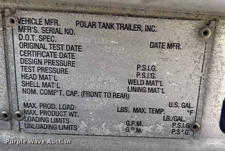 image for item FB9453 1999 Polar tank trailer
