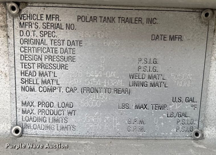 image for item FB9454 1999 Polar tank trailer