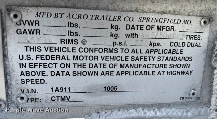 image for item FB9455 2002 Acro tank trailer