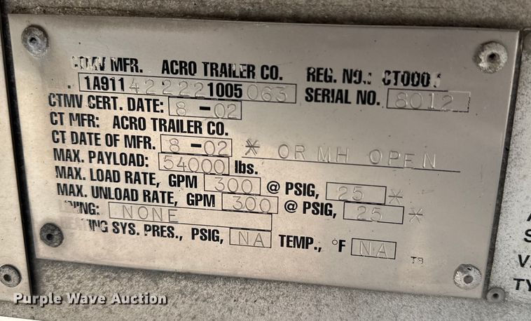 image for item FB9456 2002 Acro tank trailer