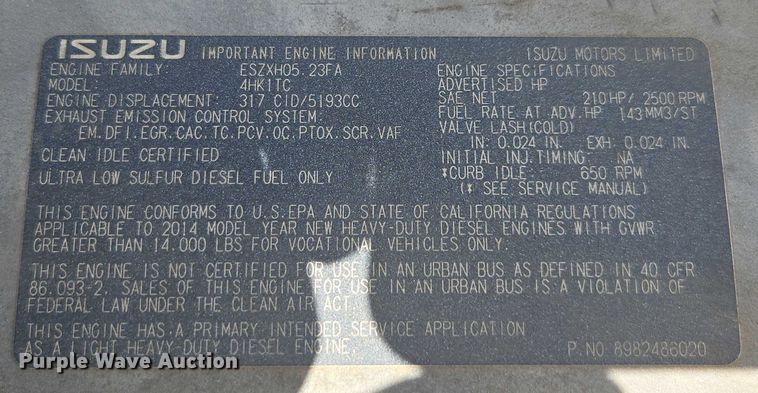 image for item YA0527 2015 Isuzu NPR box truck