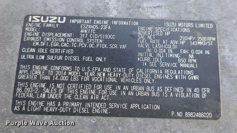 image for item YA0528 2015 Isuzu NPR box truck