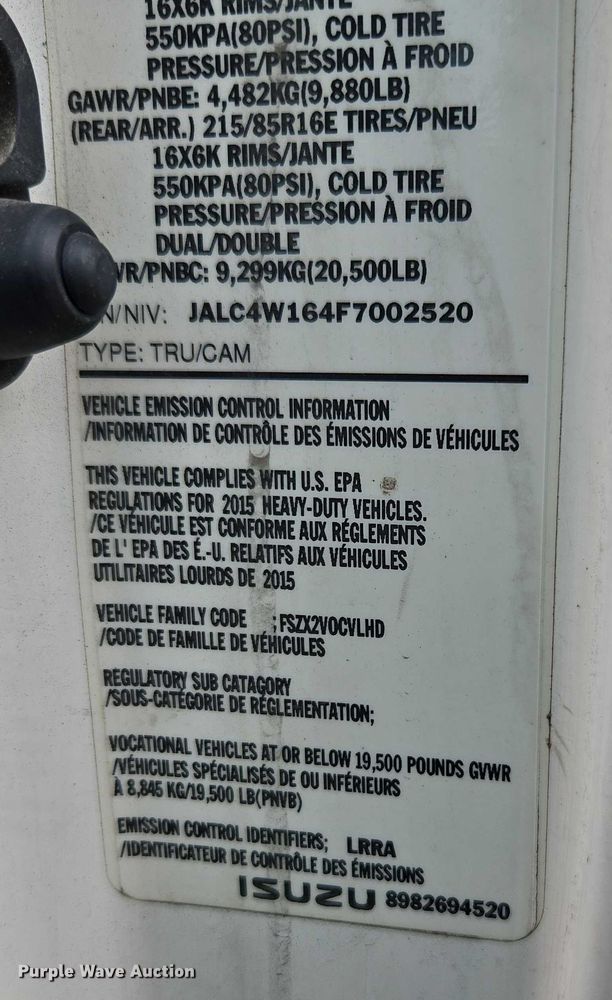 image for item YA0528 2015 Isuzu NPR box truck