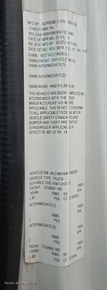 image for item YA0528 2015 Isuzu NPR box truck