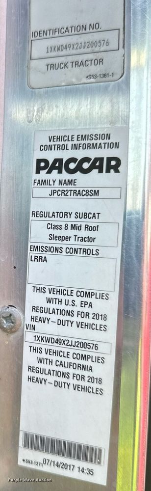 image for item YA0570 2018 Kenworth W900 semi truck