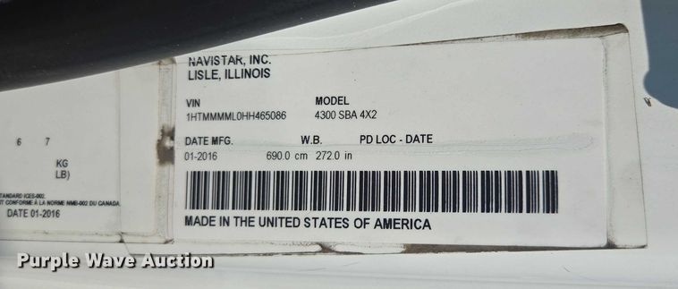 image for item YA0658 2017 International 4300 box truck