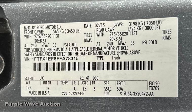 image for item DJ9707 2015 Ford F150 SuperCab pickup truck