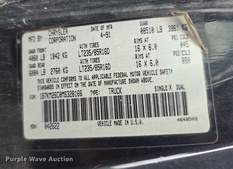 image for item DR3961 1991 Dodge Power Ram 250 pickup truck