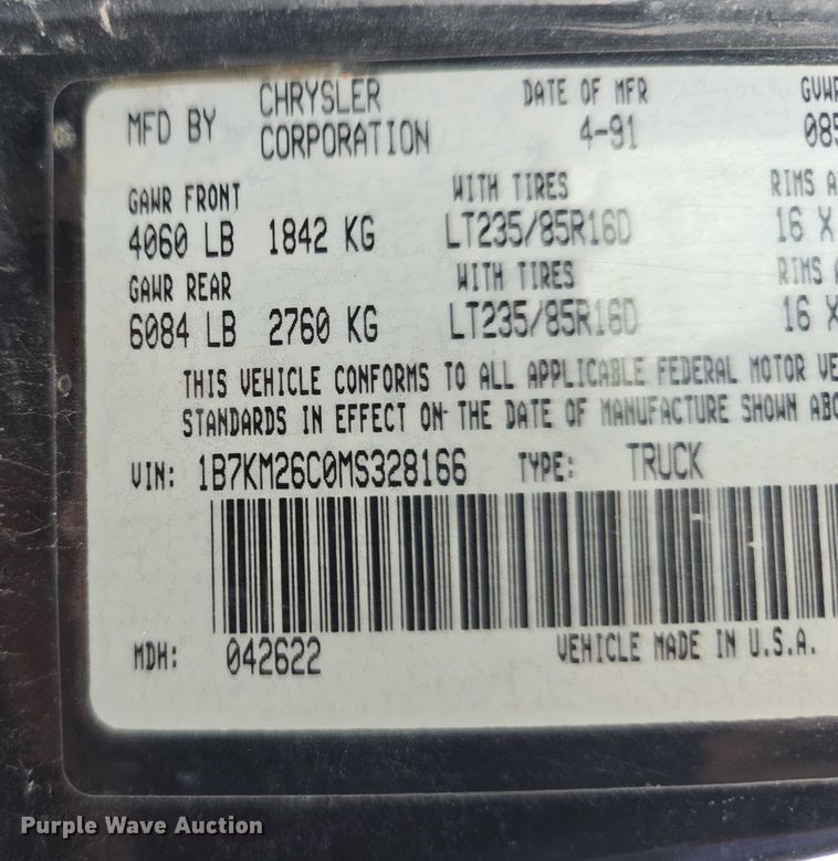 image for item DR3961 1991 Dodge Power Ram 250 pickup truck