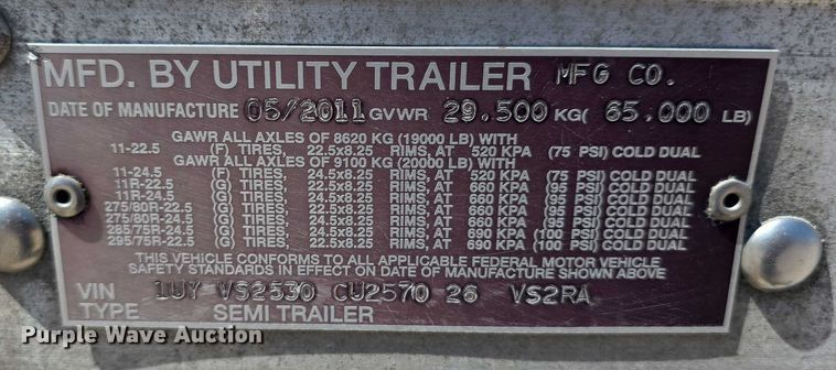 image for item DR3964 2012 Utility VS2RA dry van trailer