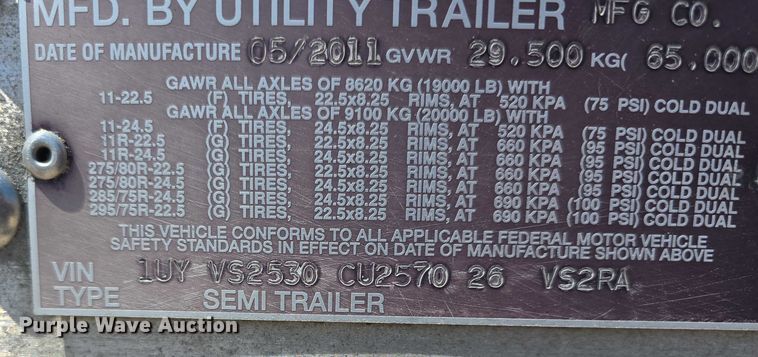 image for item DR3964 2012 Utility VS2RA dry van trailer