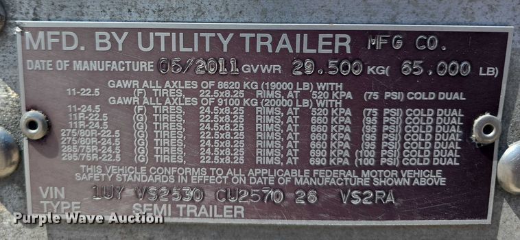 image for item DR3964 2012 Utility VS2RA dry van trailer