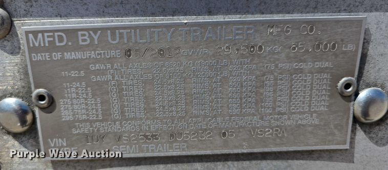 image for item DR3965 2013 Utility VS2RA dry van trailer