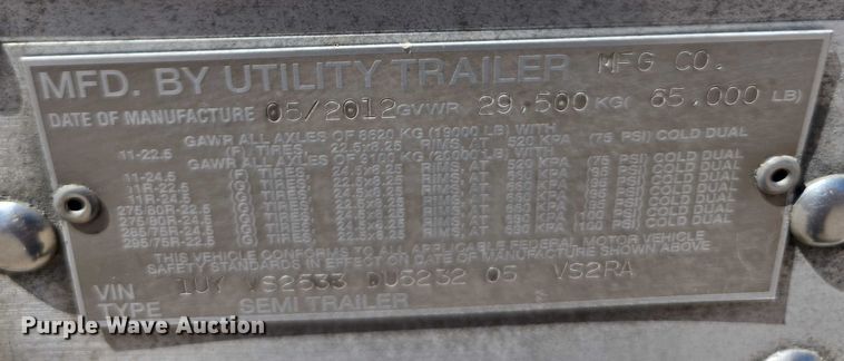 image for item DR3965 2013 Utility VS2RA dry van trailer