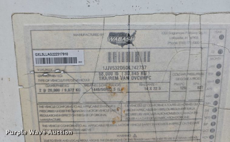 image for item DR3968 2013 Wabash DVCVHPC dry van trailer