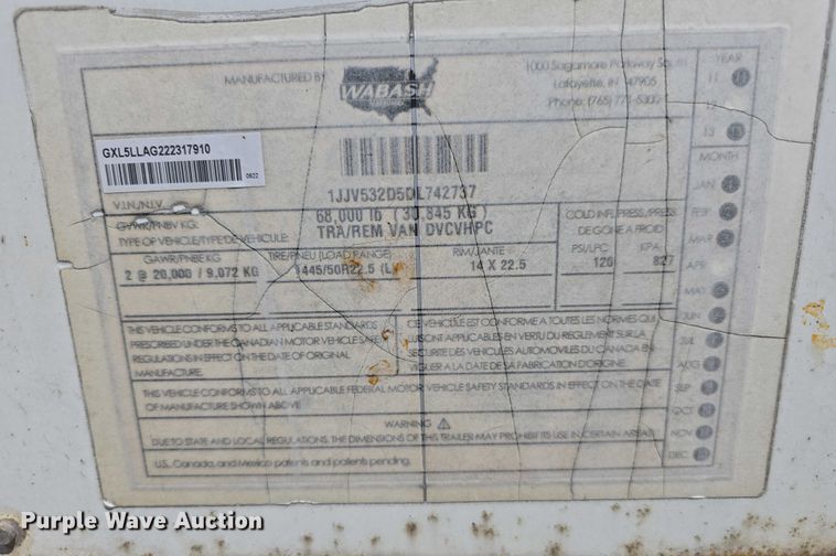 image for item DR3968 2013 Wabash DVCVHPC dry van trailer