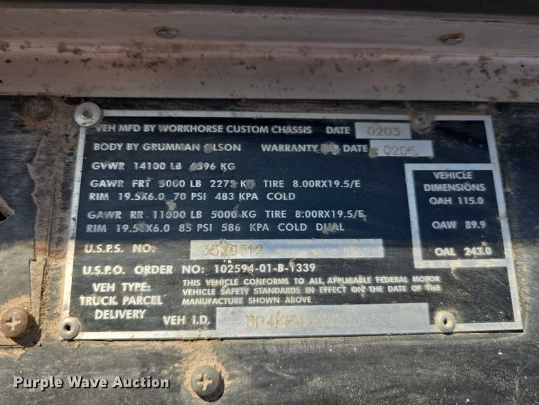 image for item DR3969 2003 Workhorse Custom Chassis P42 delivery truck