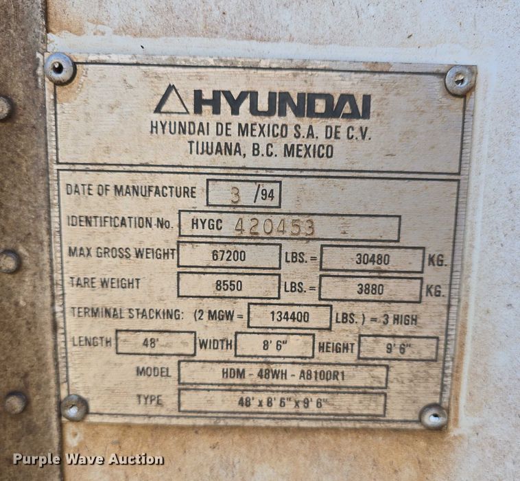 image for item DR3971 1994 Hyundai HDM-48WH-A8100R1 shipping container