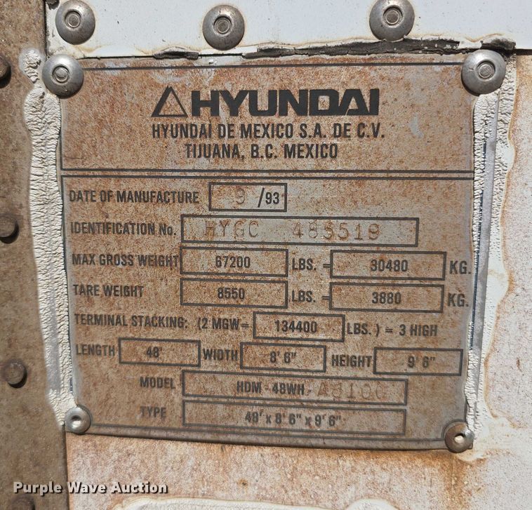 image for item DR3973 1993 Hyundai HDM-48WH-A8100 shipping container