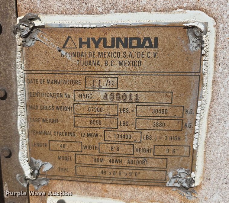 image for item DR3974 1993 Hyundai HDM-48WH-A8100R1 shipping container