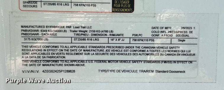 image for item DS3822 2023 Load Trail equipment trailer