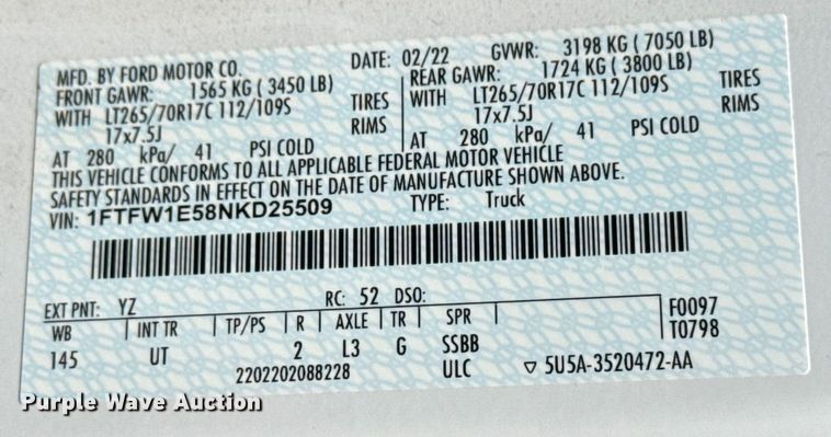 image for item DS3856 2022 Ford F150 XLT SuperCrew pickup truck