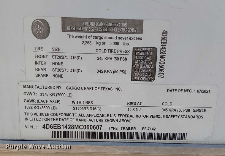 image for item DS3861 2021 Cargo Craft EF-7142 enclosed cargo trailer