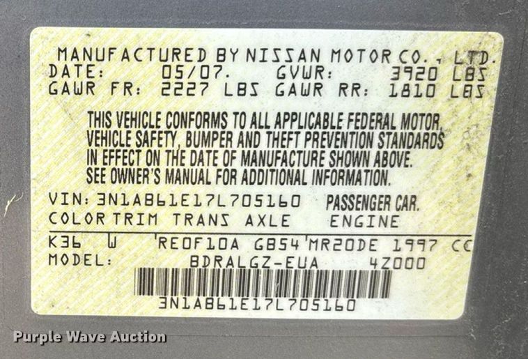 image for item DT3251 2007 Nissan Sentra 