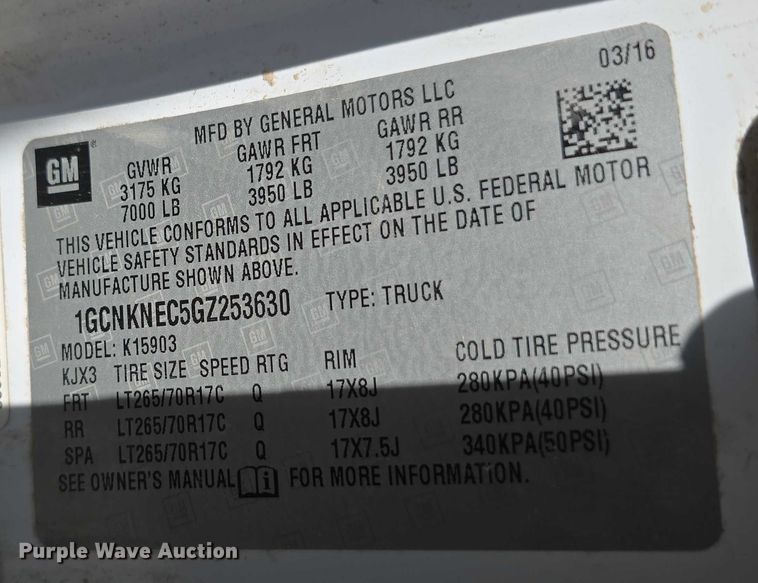 image for item DT6978 2016 Chevrolet Silverado 1500 pickup truck