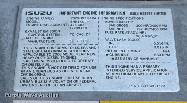 image for item DU9095 2000 Isuzu FRR pressure washer truck