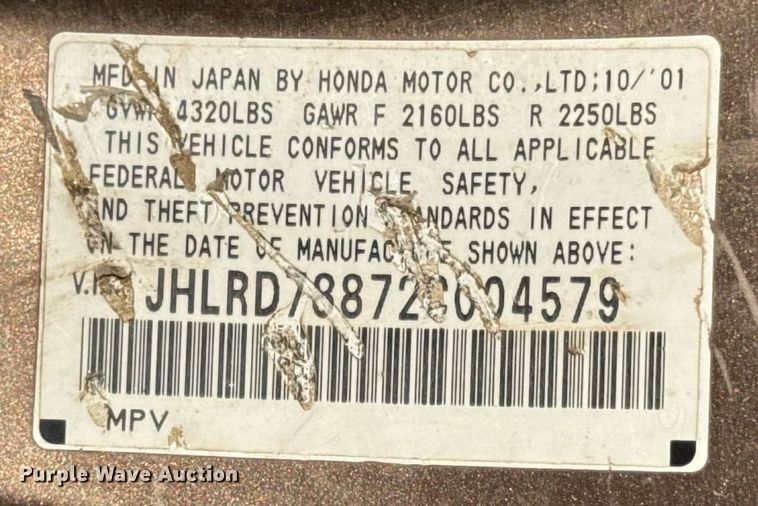 image for item DW3437 2002 Honda CR-V SUV