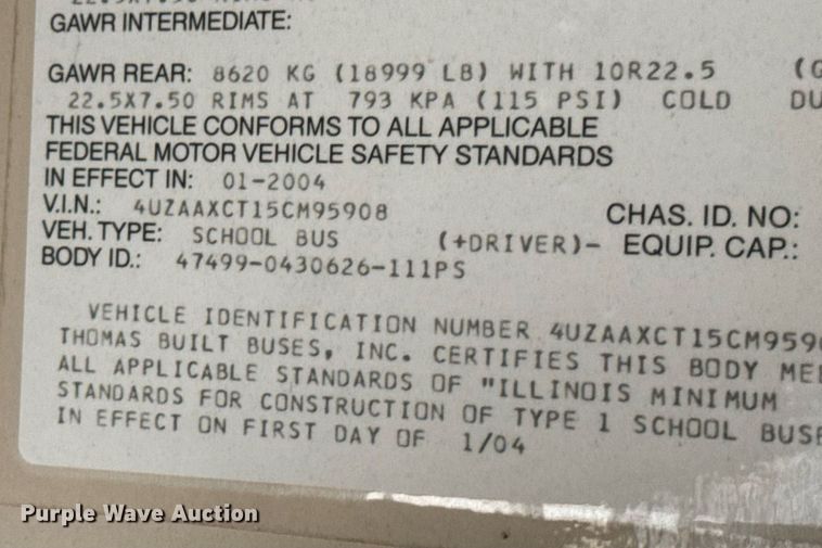 image for item DW3441 2005 Freightliner school bus