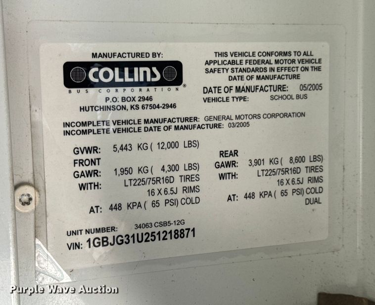 image for item DW3444 2005 Chevrolet Express G3500 school bus