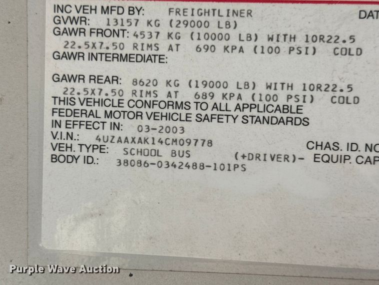 image for item DW3445 2004 Thomas Built school bus