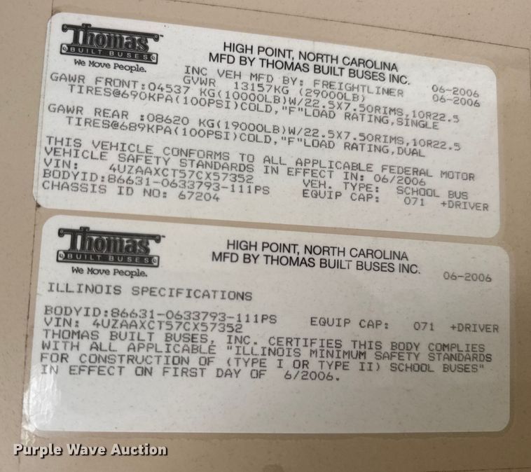 image for item DW3447 2007 Thomas Built school bus