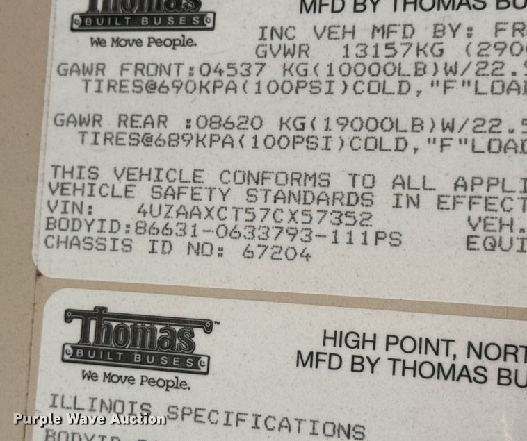 image for item DW3447 2007 Thomas Built school bus