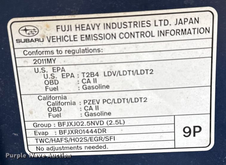 image for item DX5737 2011 Subaru Outback SUV