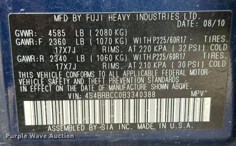 image for item DX5737 2011 Subaru Outback SUV