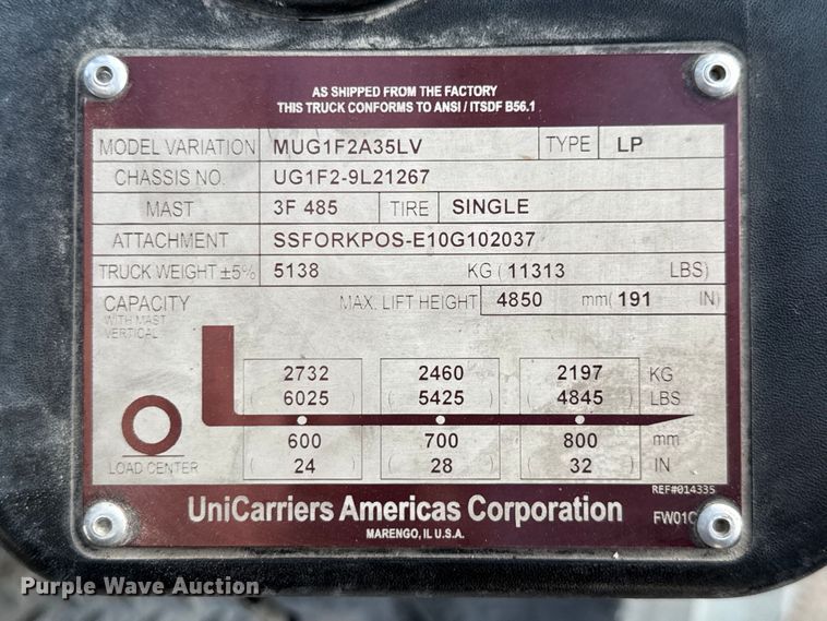 image for item DX5739 2016 UniCarriers PF70 forklift