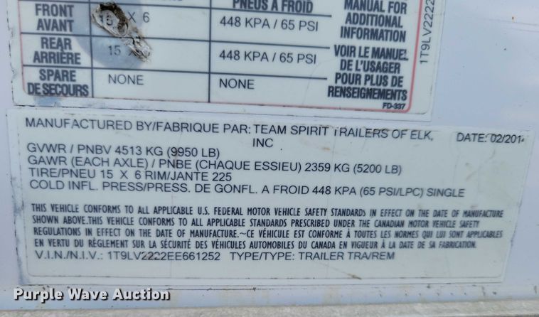 image for item DX7219 2014 Team Spirit Trailers of Elk enclosed cargo trailer