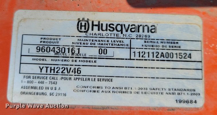 image for item DX7239 2012 Husqvarna YTH22V46 lawn mower