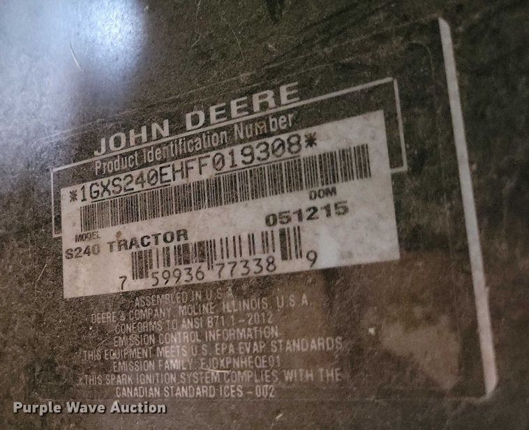 image for item DX7248 2015 John Deere S240 lawn mower