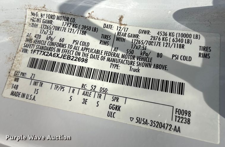 image for item DZ8836 2018 Ford F250 SuperCab pickup truck