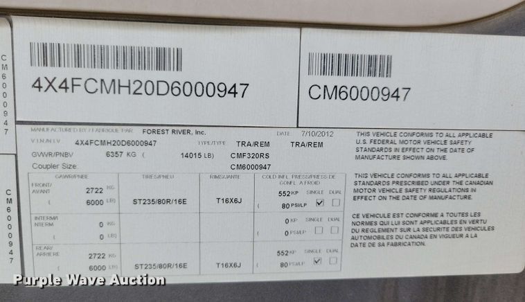 image for item EA2439 2013 Forest River Columbus camper