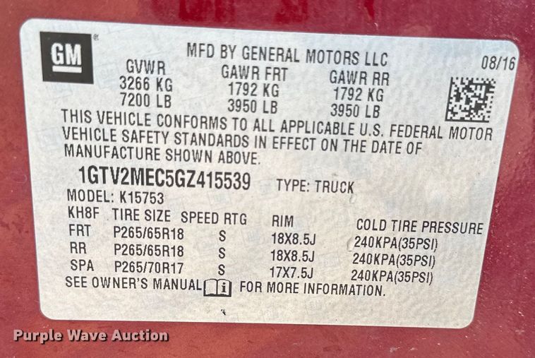 image for item EB2815 2016 GMC Sierra 1500 Double Cab pickup truck