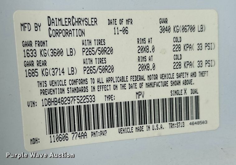 image for item EB2833 2007 Dodge Durango SUV