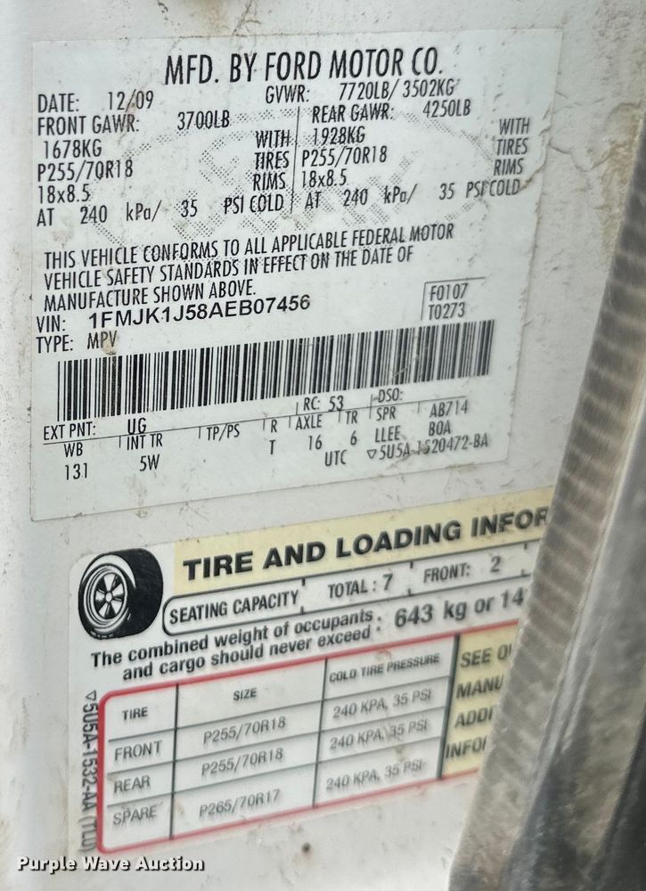 image for item EB2834 2010 Ford Expedition King Ranch SUV